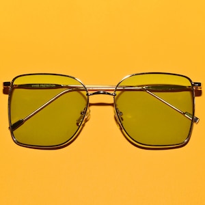 70s Style Gold Rim Translucent Color Hue Square Oversized Sunglasses ...