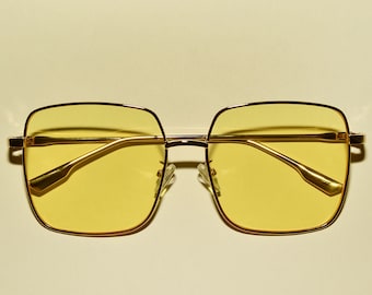 Lunettes de soleil surdimensionnées avec protection UV, monture dorée et verres carrés des années 1970 | Plusieurs couleurs