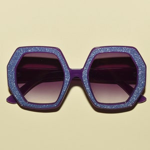 1970s Vintage Style Oversized Glitter Elton Hexagon Square Sunglasses Multiple Colors image 7