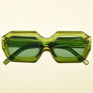 Retro Vintage Style Mod Rectangular Angled Square Sunglasses Moss Green