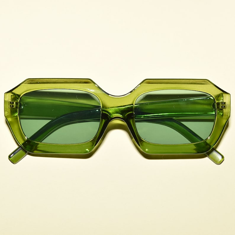 Retro Vintage Style Mod Rectangular Angled Square Sunglasses Moss Green