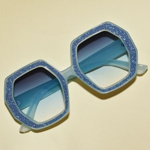 1970s Vintage Style Oversized Glitter Elton Hexagon Square Sunglasses Multiple Colors image 4