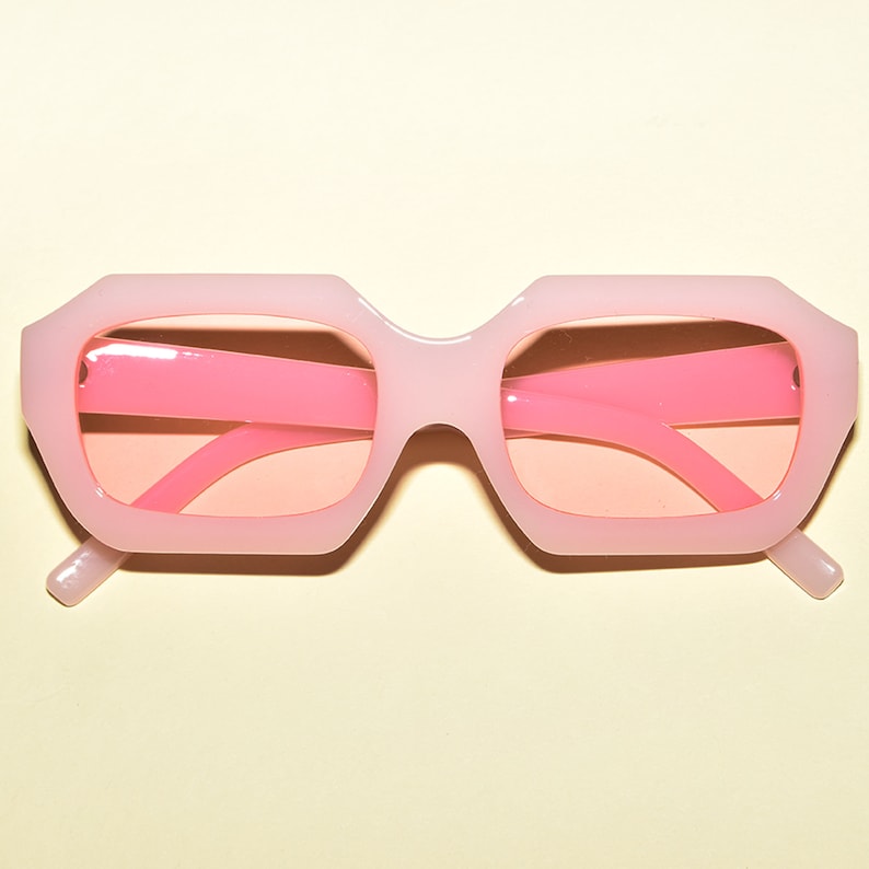 Retro Vintage Style Mod Rectangular Angled Square Sunglasses Pink
