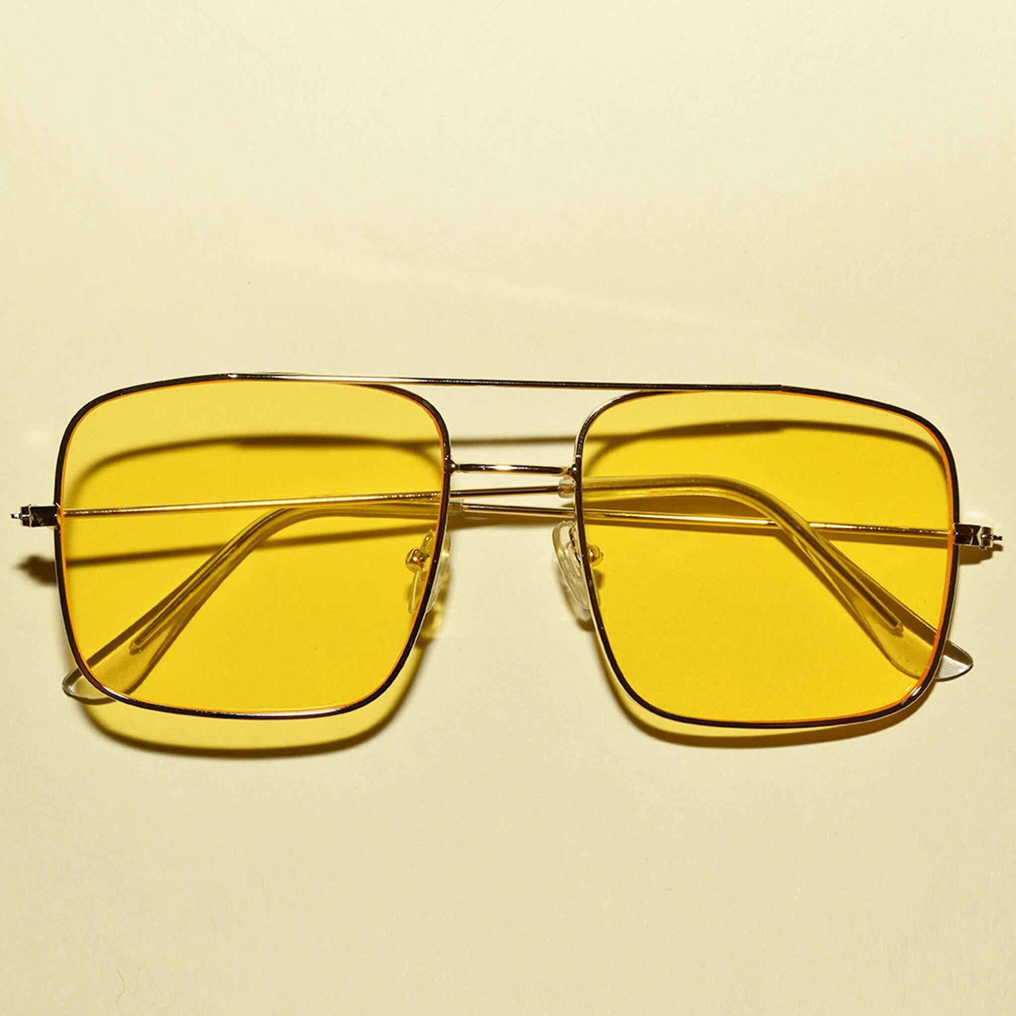 70s Retro Vintage Rectangle Sunglasses Double Bridge Aviators Polycarbonate EyeconicFinds Vintage Square 70s Flat Aviator Sunglasses  main image 4