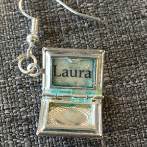 Secret Diary earrings w/ Red Mini Diary Lockets & the word Laura typed inside, influenced by Twin Peaks image 3