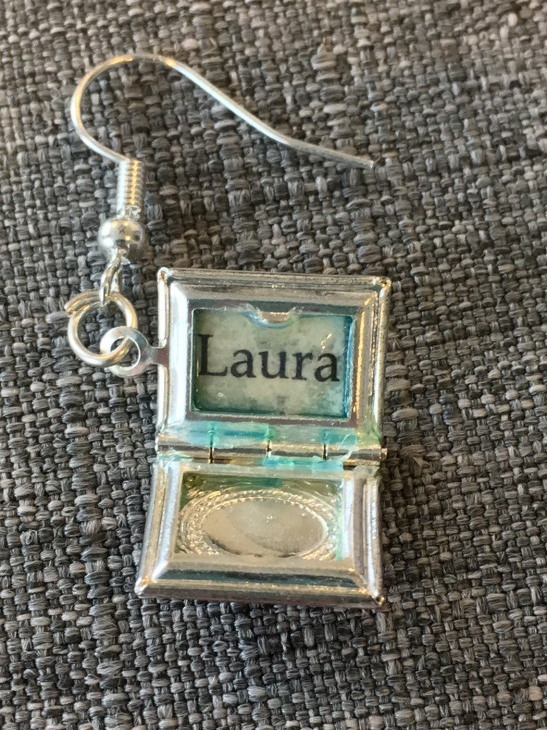 Secret Diary earrings w/ Red Mini Diary Lockets & the word Laura typed inside, influenced by Twin Peaks image 3