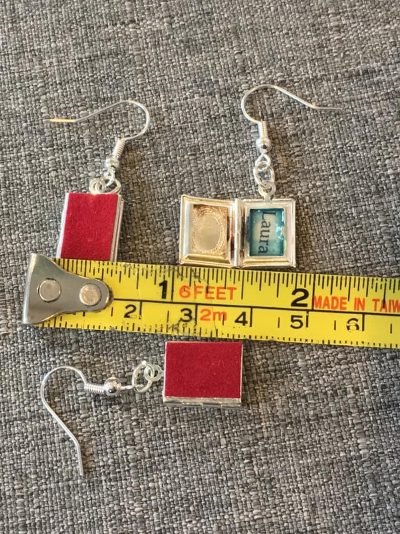 Secret Diary earrings w/ Red Mini Diary Lockets & the word Laura typed inside, influenced by Twin Peaks image 4