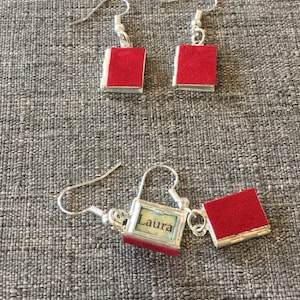 Secret Diary earrings w/ Red Mini Diary Lockets & the word Laura typed inside, influenced by Twin Peaks image 1