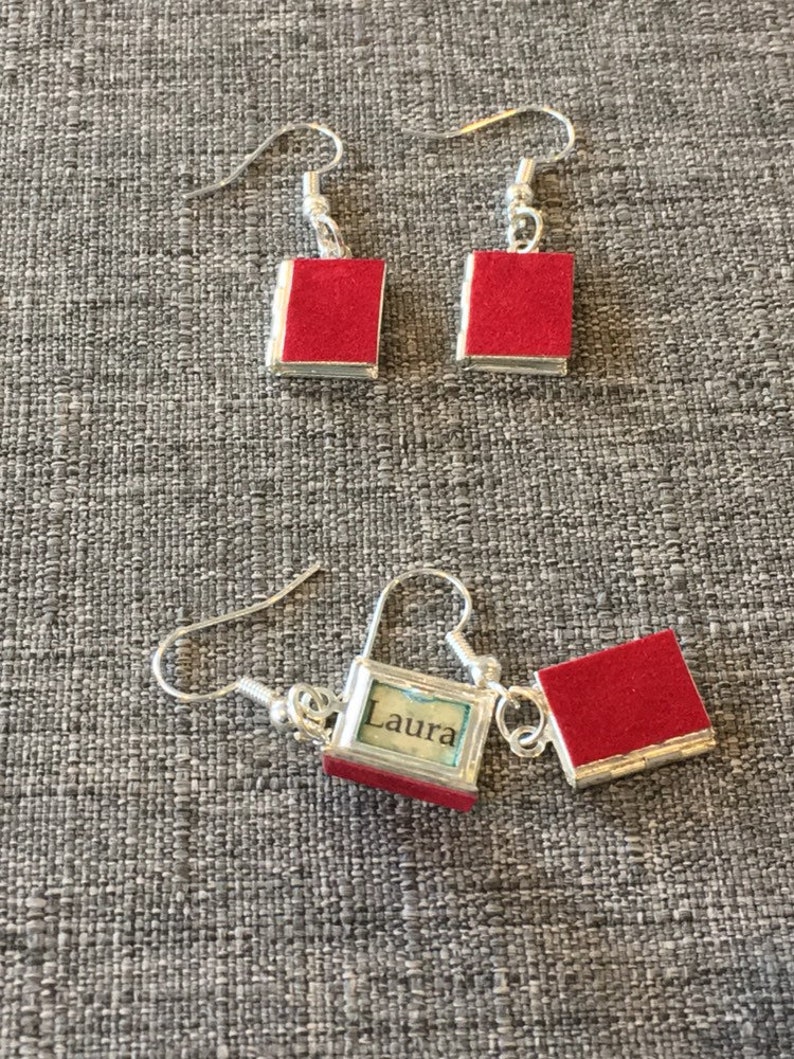 Secret Diary earrings w/ Red Mini Diary Lockets & the word Laura typed inside, influenced by Twin Peaks image 1
