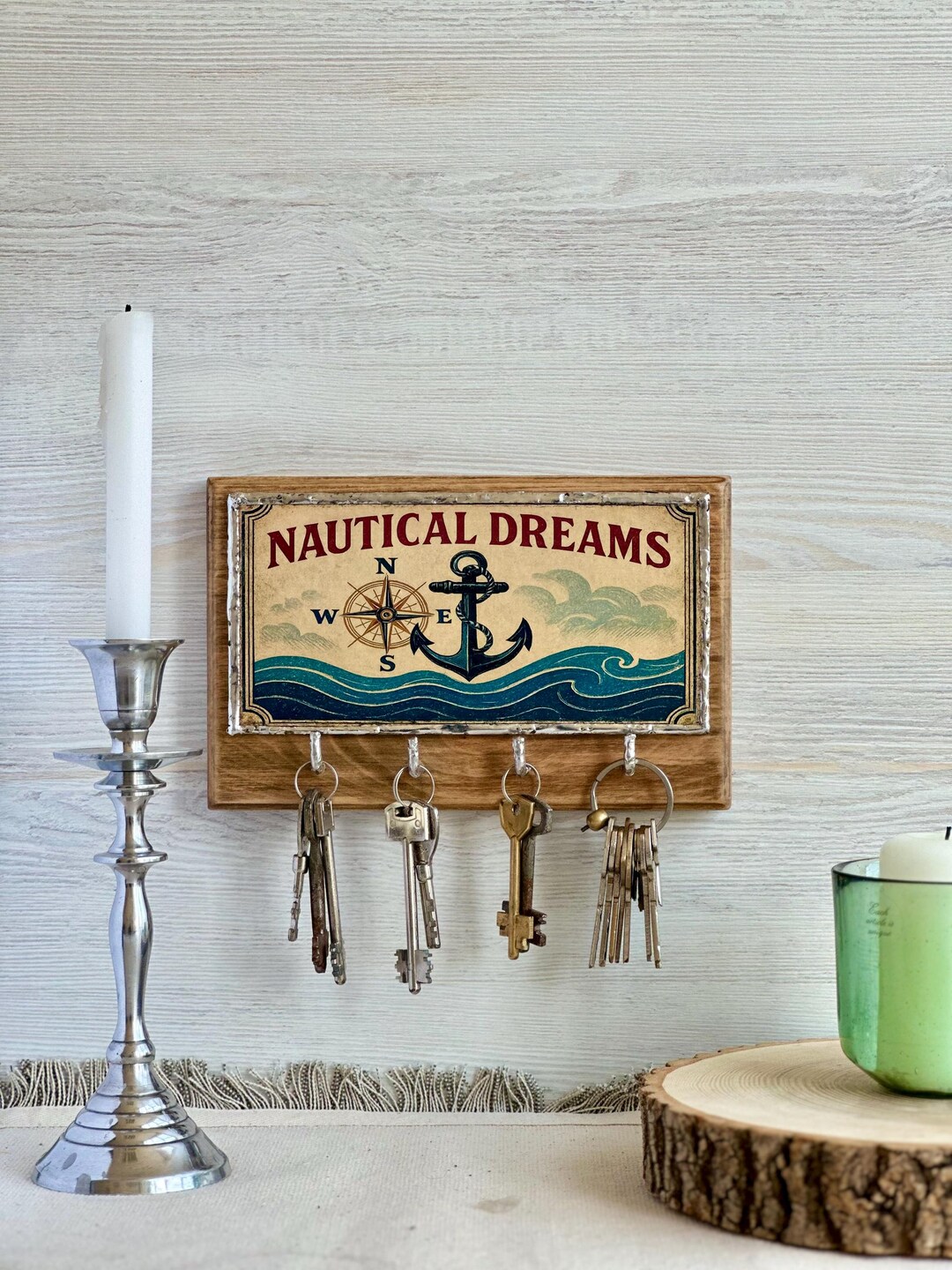 Beach Key Rack Nautical Key Holder: Coastal Beach House Decor With Metal Hooks - Etsy