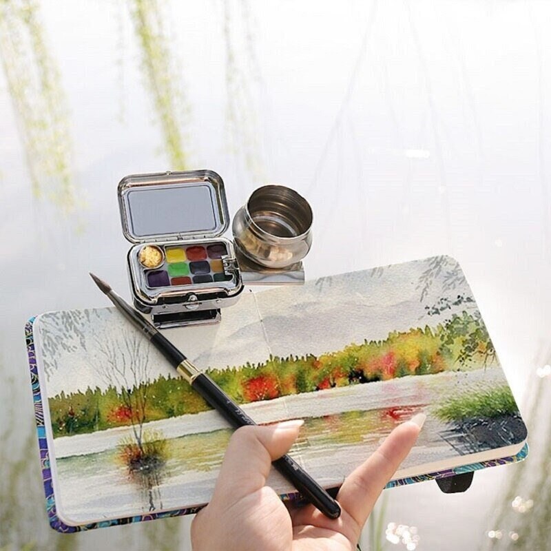 Portable Sketchbook Watercolor Paint Wooden Painting Box Travel Paint Box  Tray Painter Gift Stirring Tray Arts And Crafts for Kids Ages 8-12 Boys  Drawing 