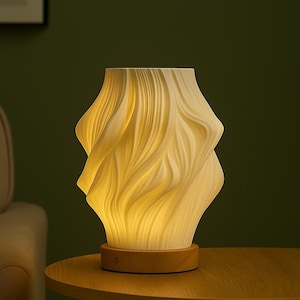 3D Printed Table Lamp: Modern Sculpture Vase with Wooden Base