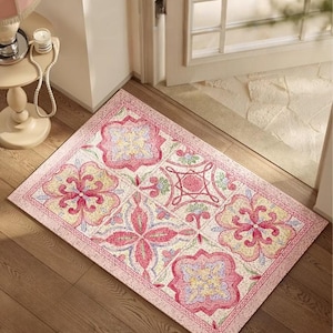 Roze pvc-tapijt in Napels-stijl – artistieke retro vloermat met mediterrane uitstraling-tapijt geschenken-antislip, aanpasbare snit, meerdere maten