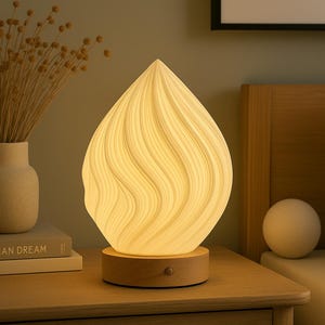 3D Printed Table Lamp: Tricolor Dimmable Light with Wooden Base