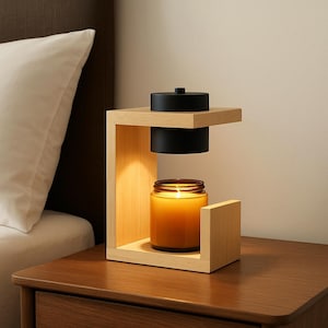Modern Solid Wood Wax Warmer Lamp – Cozy Ambient Lighting & Flameless Scented Candle Melter for Bedroom, Living Room, Office