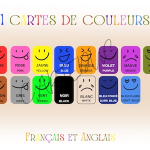 Cartes jeu Montessori éducative couleurs enfant Français Anglais