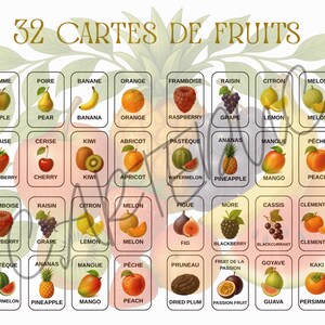 Carte éducative fruits, jeux enfants Français Anglais