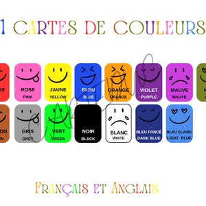 Cartes de jeu éducatif couleurs enfant Français Anglais