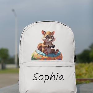 Fun Personalized Fabric Backpack for Kids, Cute Raccoon Design, Back to School, Birthday Gift, Gamers, Custom Name