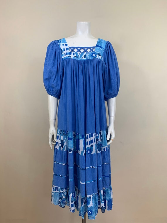Vintage Blue Cotton Gauze Tent Dress (XS, S, M)