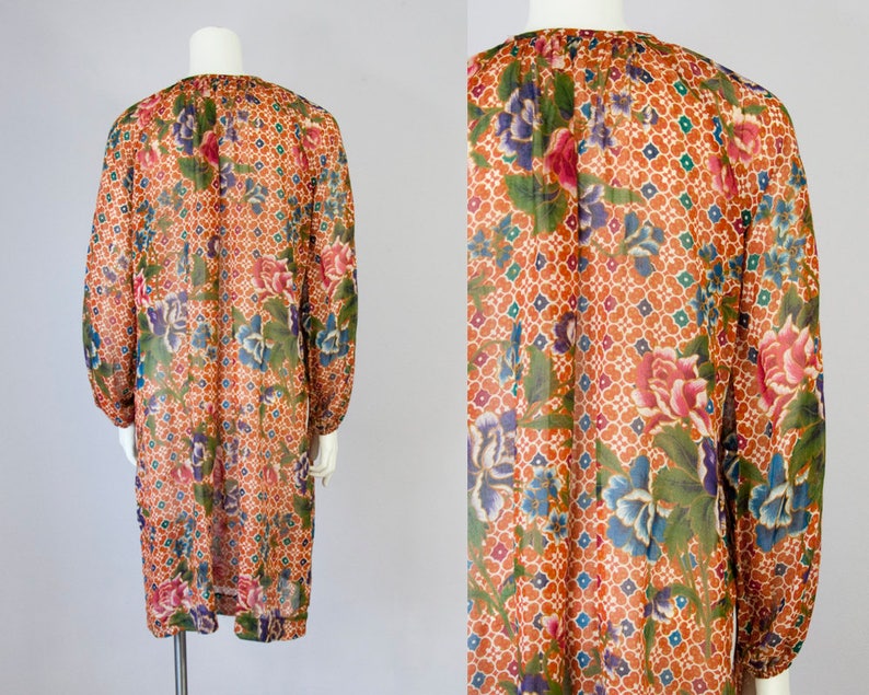 70s Vintage Floral Print Cotton Tunic Dress S M | Etsy