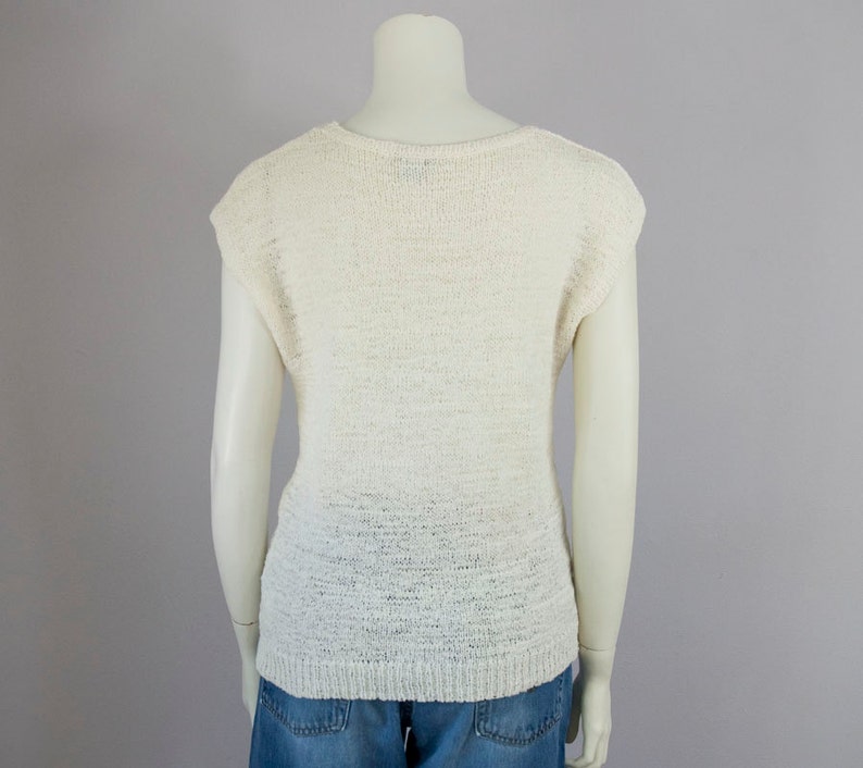 M 80s Vintage Cream Light Weight Cable Knit Sweater Blouse