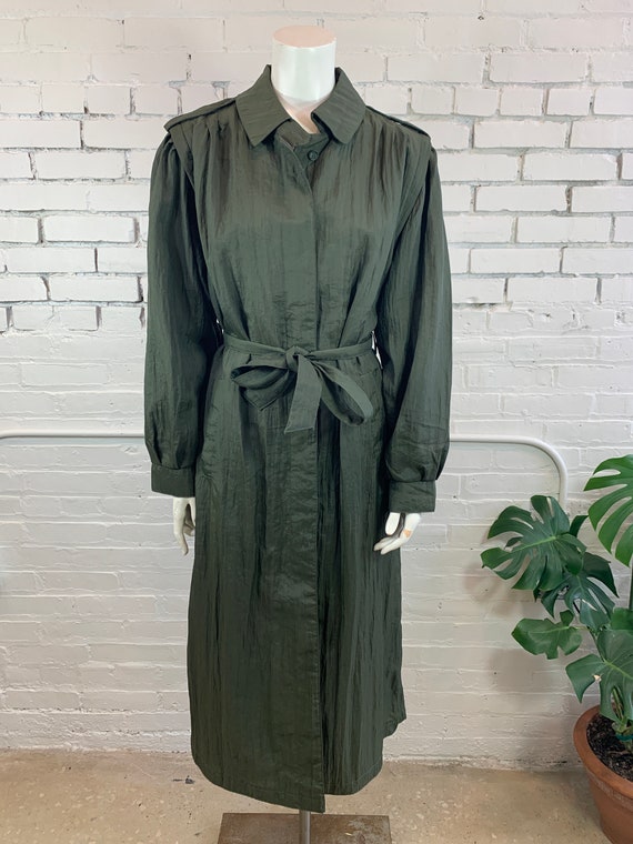 Vintage Olive Green Puff Sleeve Crinkled Trench Co