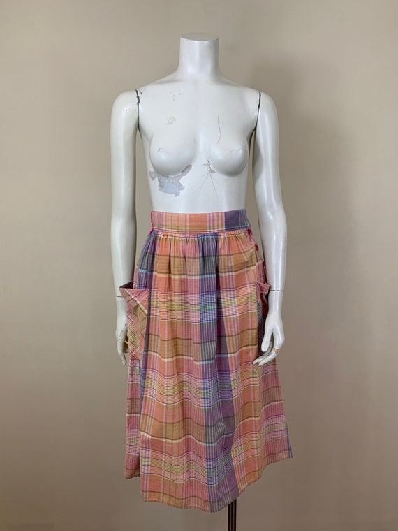 80s Vintage Plaid Cotton 40s Style Skirt (XXS, XS)