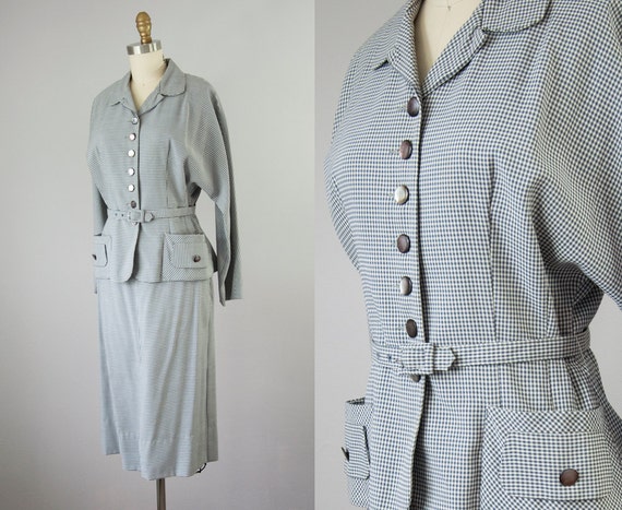 1950s Vintage Bobbie Brooks Grey Checkered Suit (S