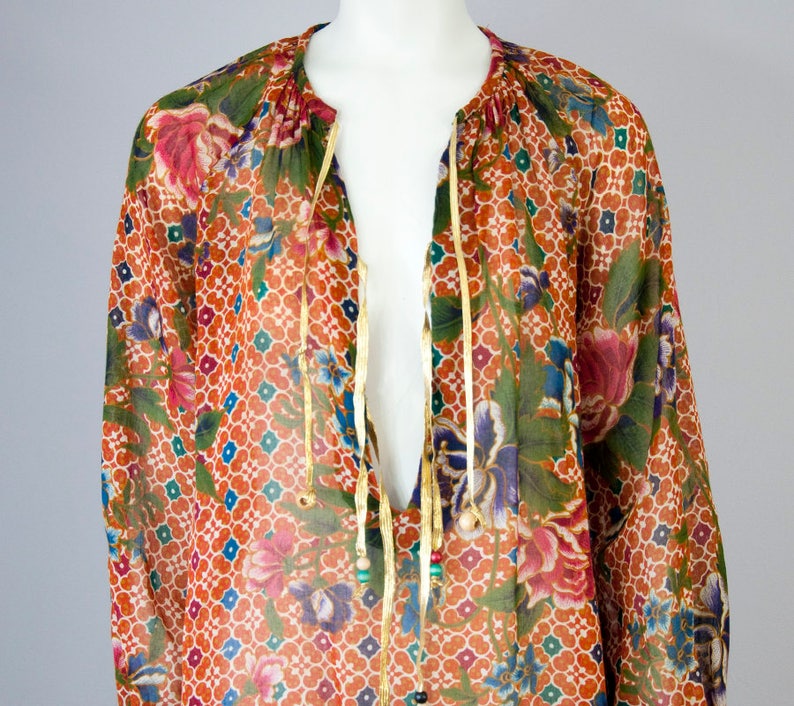 70s Vintage Floral Print Cotton Tunic Dress S M | Etsy