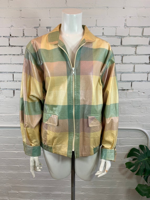 Vintage Plaid Pastel Laminated Cotton Jacket (M, L