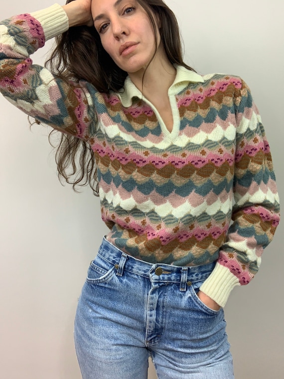 Vintage Collared Pullover Sweater (S, M)