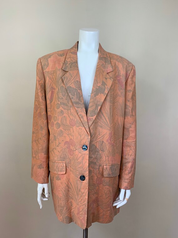 Vintage Linen Sunkist Floral Print Blazer (L, Over