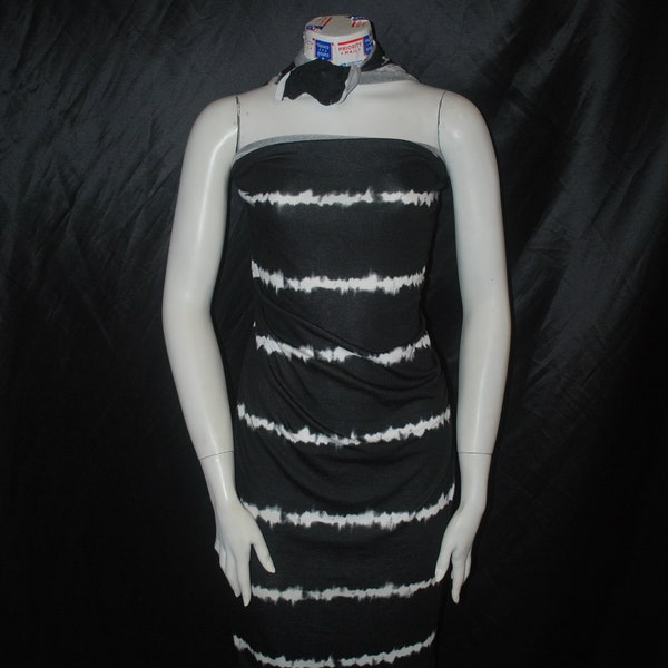 Rayon Spandex Tie-Dye type Print Jersey Knit Fabric Beautiful Horizontal Stripe Black And White 9 oz by the yard