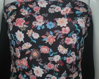 Rayon Spandex Knit Jersey Fabric beautiful Floral Print by the yard Coral Teal