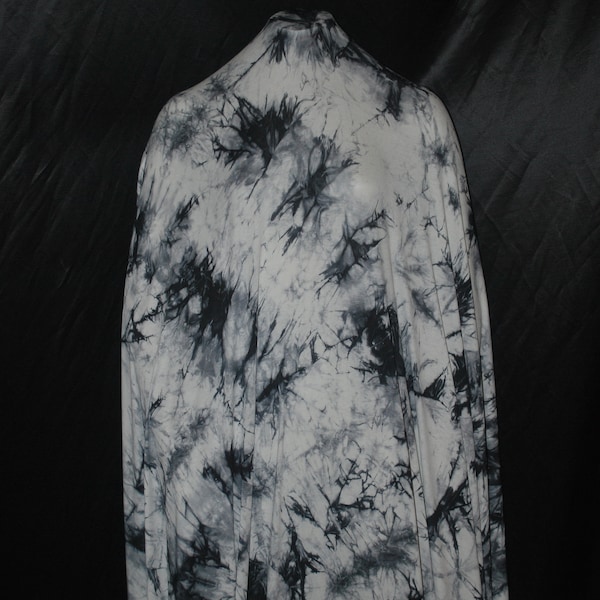 Tie-Dye Rayon Spandex Print Jersey Knit Fabric Beautiful black and white all over tie dye  by the yard dress weight.