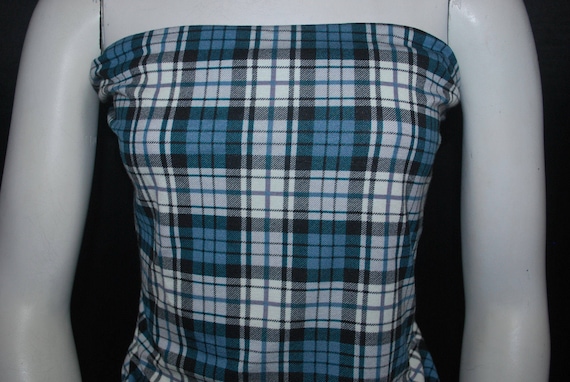 Rayon Stretch Jersey Knit Fabric Beautiful Plaids print Teal Black White