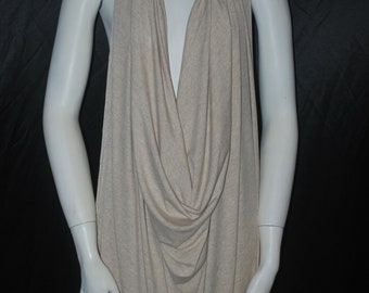 Linen Rayon Spandex Knit Jersey fabric drapey summer weight jersey Natural oatmeal color by the yard