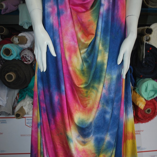 Tie-Dye Rayon Spandex Jersey Knit Fabric Beautiful multicolor Rainbow combo  Stretch Rayon Tie-dye dress weight by the yard