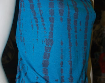 Tie-Dye Rayon Spandex Print Jersey Knit Fabric Beautiful Vertical Teal Turq Gray  combo Croc style by the yard dress weight.