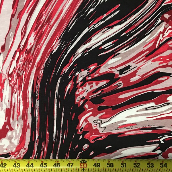 Rayon Spandex knit jersey fabric nice abstract print red black combo 1 yard length
