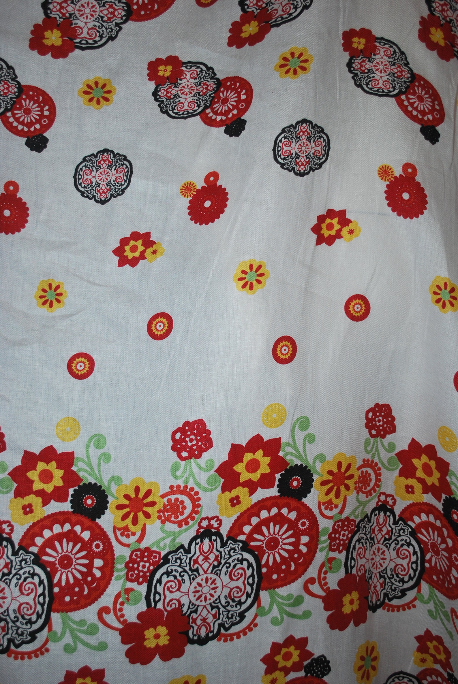 Linen 100% Herringbone Horizontal Asian Medallion Floral Print Woven ...