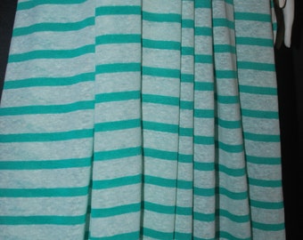 Linen Cotton Rayon Knit Jersey fabric drapey light weight semisheer summer weight  11/16" Natural 5/16" Teal Green Stripes by the yard