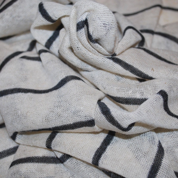 Cáñamo 100% tejido teñido con hilo a rayas Tejido de suéter de peso ligero Negro/Natural
