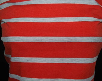 Bambú Reciclado poli spandex tejido de punto hilo teñido Rayas Ecofriendly 10 oz yarda lineal1-1/4 Zanahoria 1/2" Heather Grey Stripes