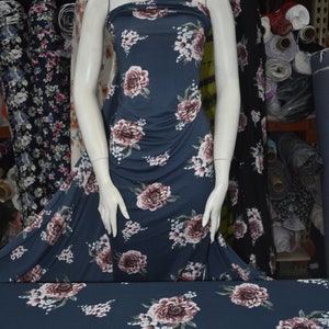 Rayon Spandex Knit Jersey Fabric Beautiful  denim friendly floral Print by the yard Multicolor