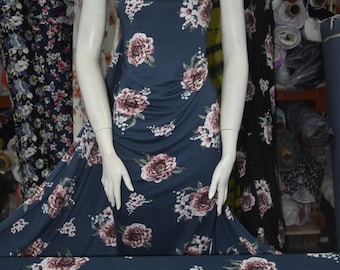 Rayon Spandex Knit Jersey Fabric Beautiful  denim friendly floral Print by the yard Multicolor
