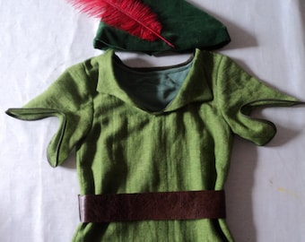 Peter Pan tunic and feathered cap ADULT SIZE