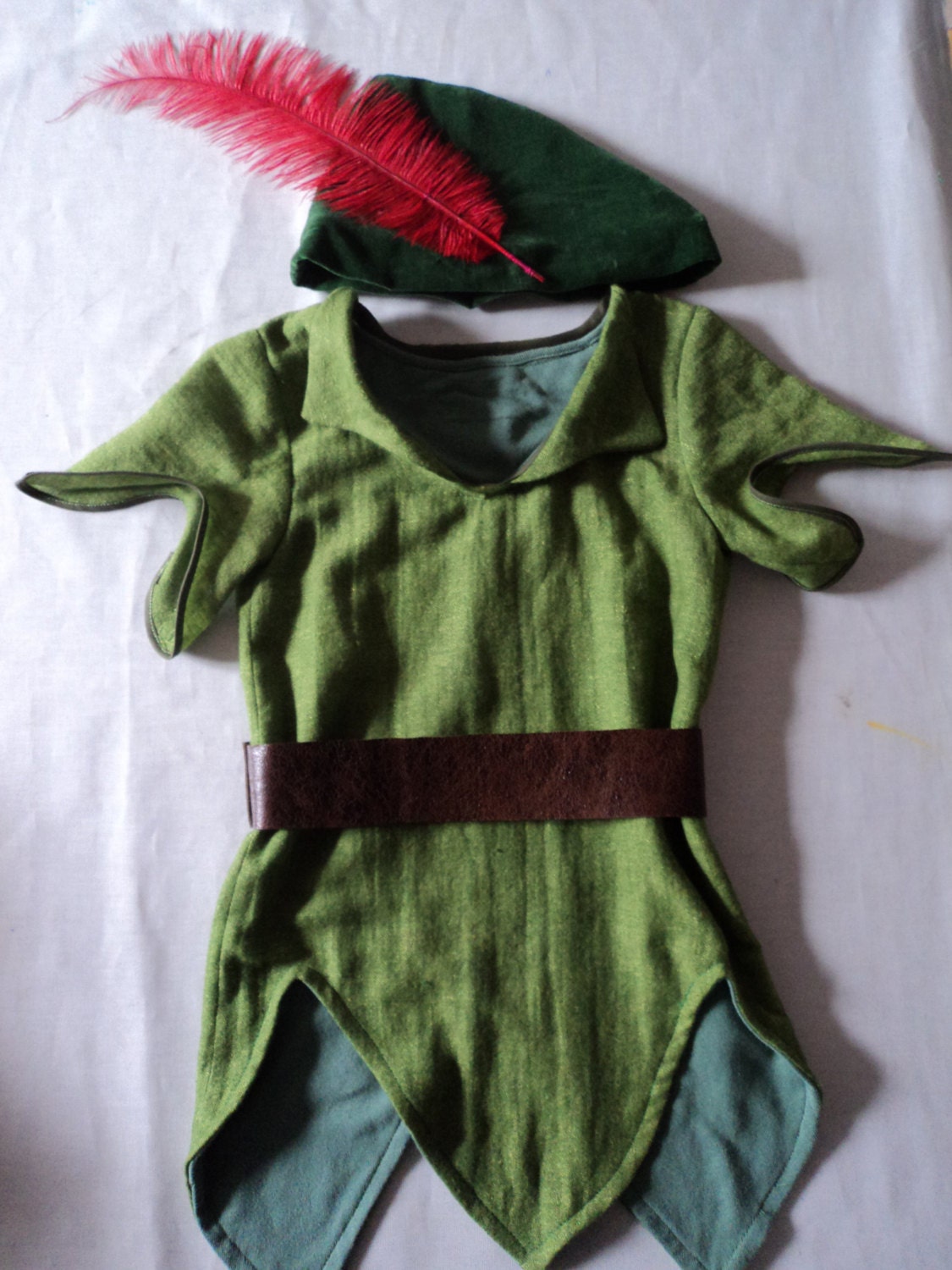 Peter Pan belted tunic and feathered cap