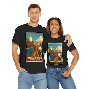 Blackhead Lighthouse Vintage Unisex Tee, Travel Souvenir, Gift for Him, Gift for Her, County Antrim, 1930s Style